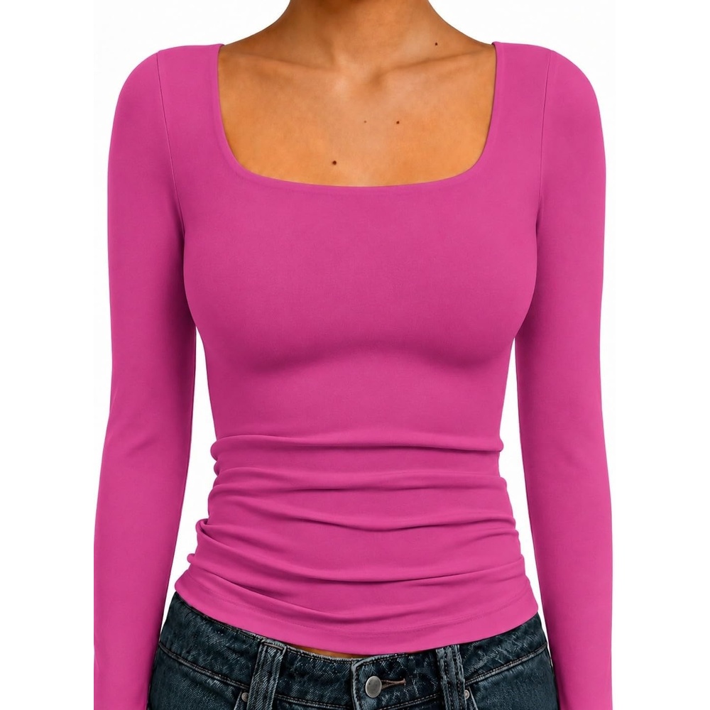 image:imageNatural Uniforms Womens Double Layer Square Neck TopHot Pink