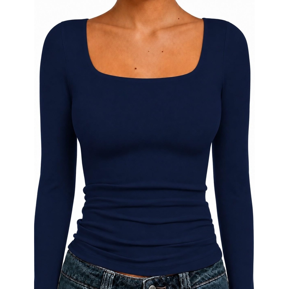 image:imageNatural Uniforms Womens Double Layer Square Neck TopTrue Navy Blue