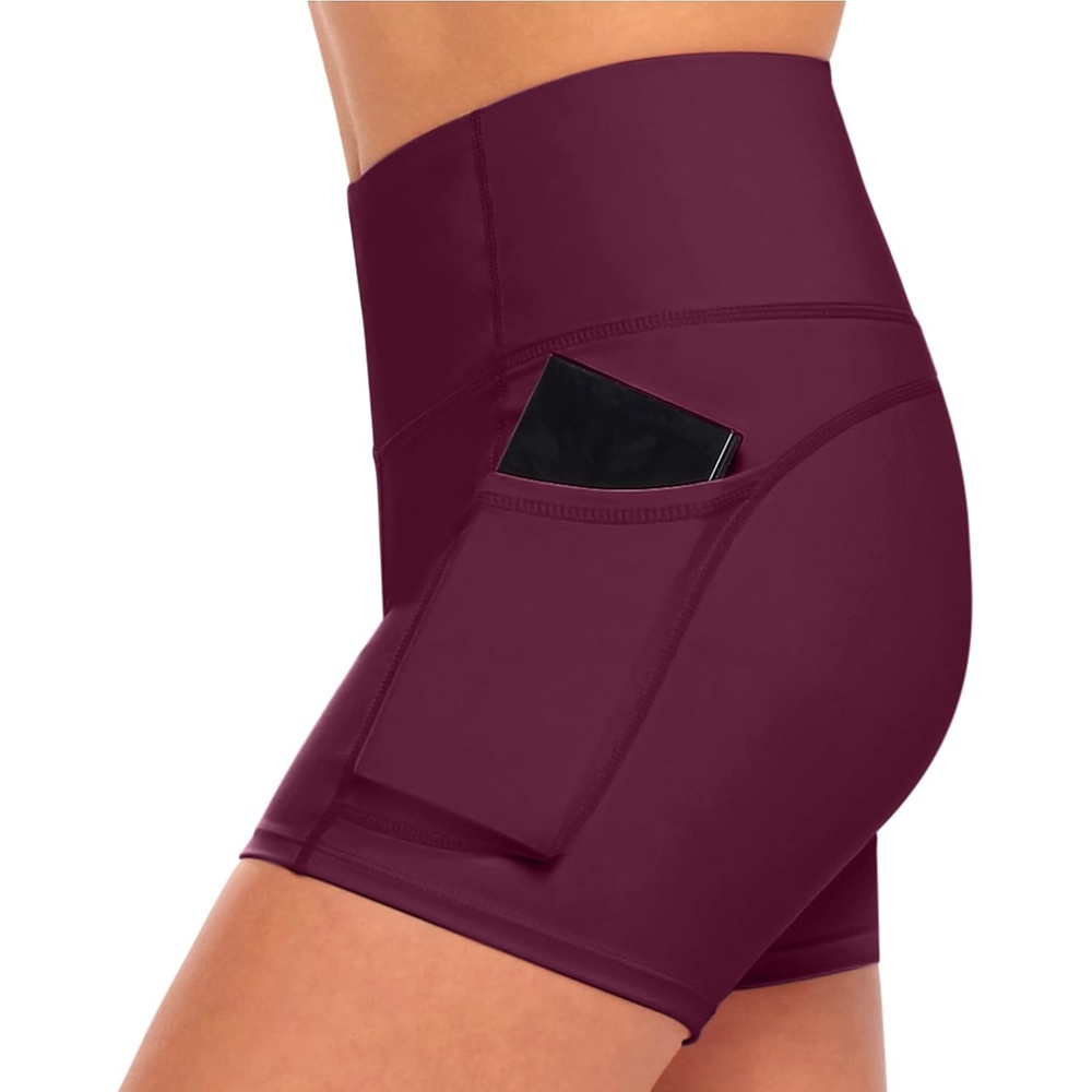 image:imageNatural Uniforms Womens High Waist Yoga Shorts with Tummy ControlBurgundy