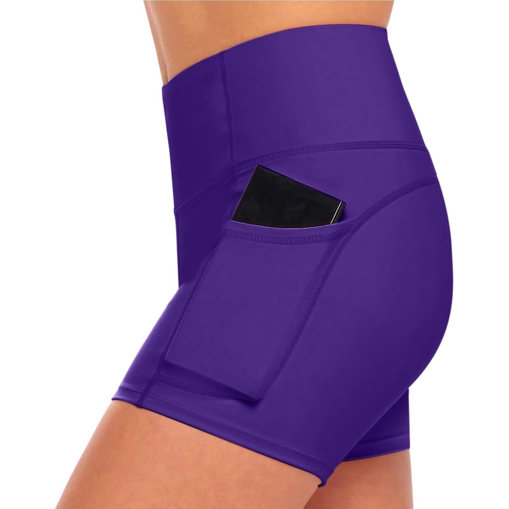 image:imageNatural Uniforms Womens High Waist Yoga Shorts with Tummy ControlPurple