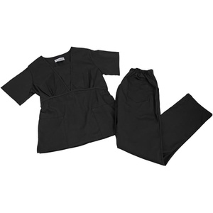 Natural Uniforms Mock Wrap Women’s Medical Work Wear Top and Pants (XS Black)