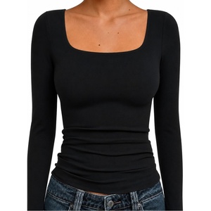 Natural Uniforms Womens Double Layer Square Neck Top(Black)