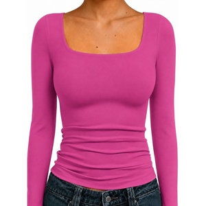 Natural Uniforms Womens Double Layer Square Neck Top(Hot Pink)