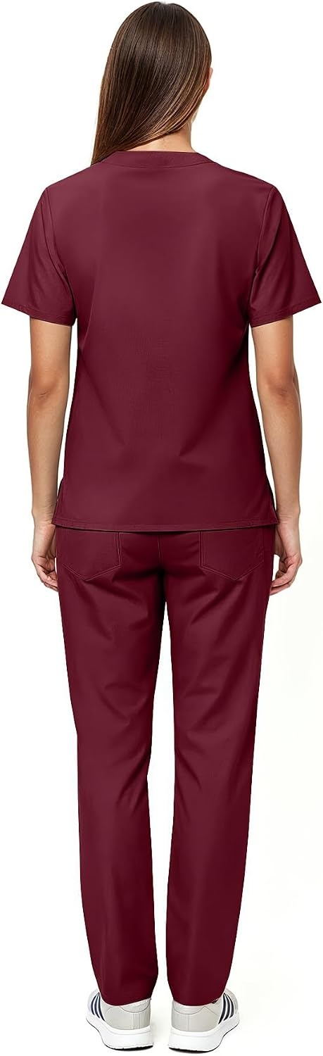 image:imageNatural Uniforms Womens Scrub Set Medical Tops and Pants PewterBurgundy