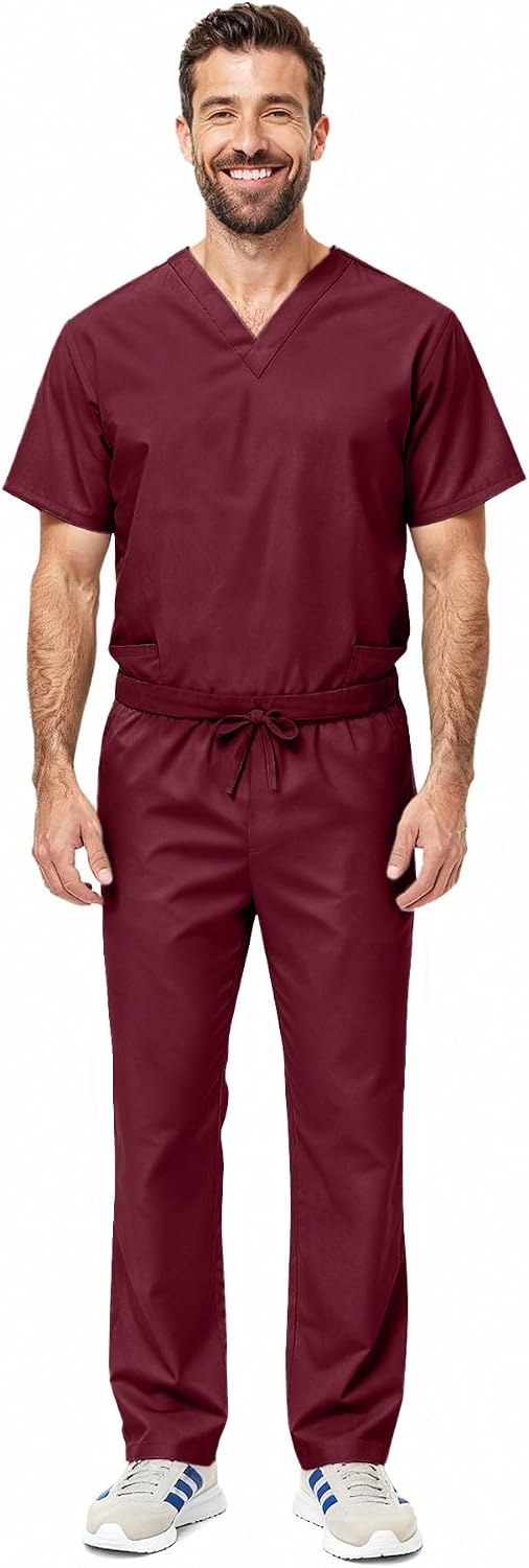 image:imageNatural Uniforms Womens Scrub Set Medical Tops and Pants PewterBurgundy