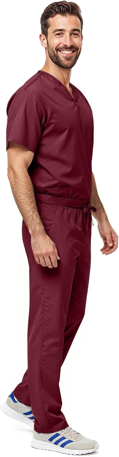 image:imageNatural Uniforms Womens Scrub Set Medical Tops and Pants PewterBurgundy