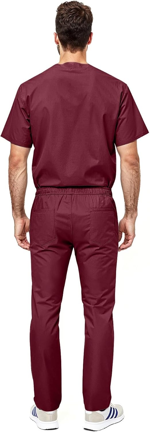 image:imageNatural Uniforms Womens Scrub Set Medical Tops and Pants PewterBurgundy