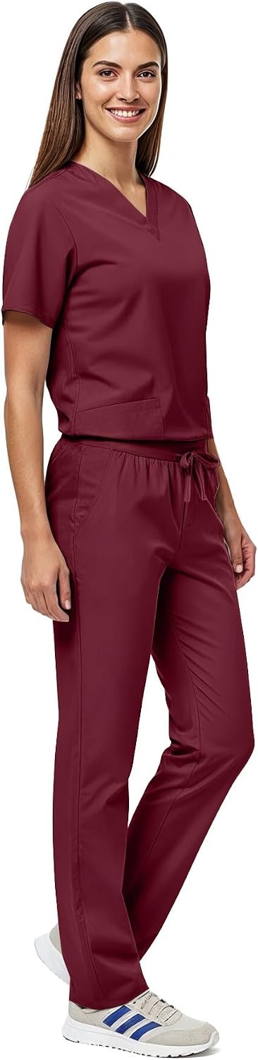 image:imageNatural Uniforms Womens Scrub Set Medical Tops and Pants PewterBurgundy