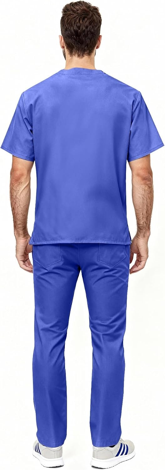 image:imageNatural Uniforms Womens Scrub Set Medical Tops and Pants PewterCeil Blue