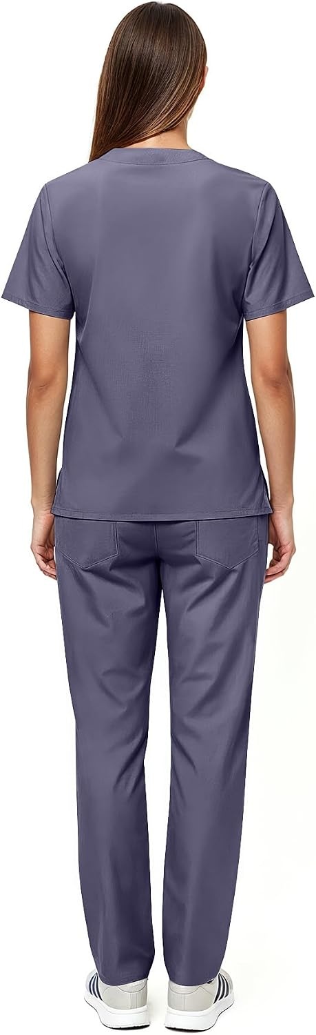 image:imageNatural Uniforms Womens Scrub Set Medical Tops and Pants PewterCharcoal