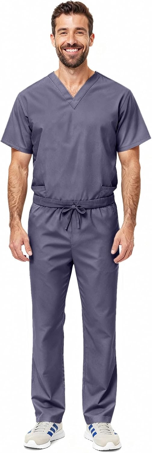 image:imageNatural Uniforms Womens Scrub Set Medical Tops and Pants PewterCharcoal