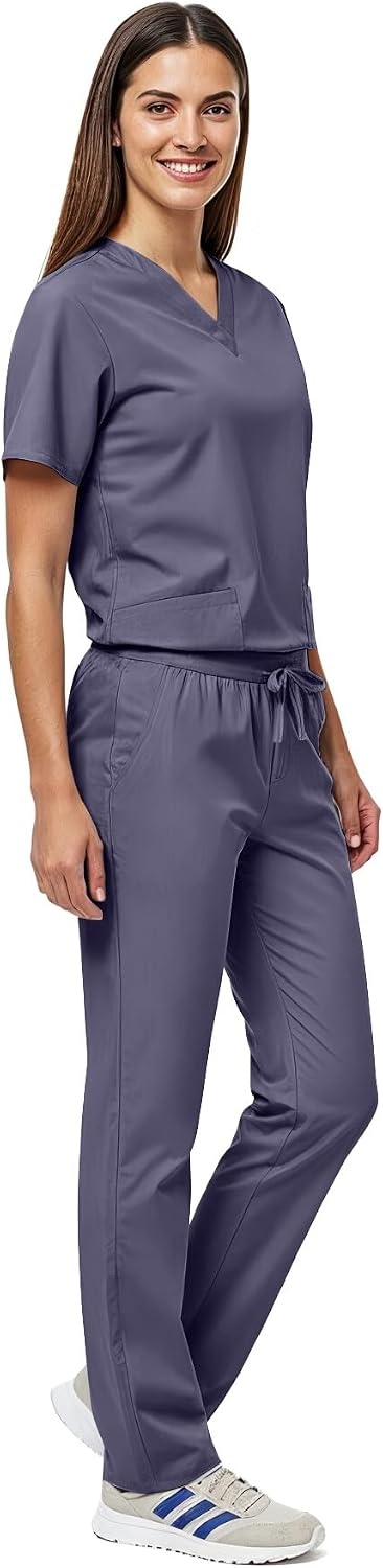 image:imageNatural Uniforms Womens Scrub Set Medical Tops and Pants PewterCharcoal