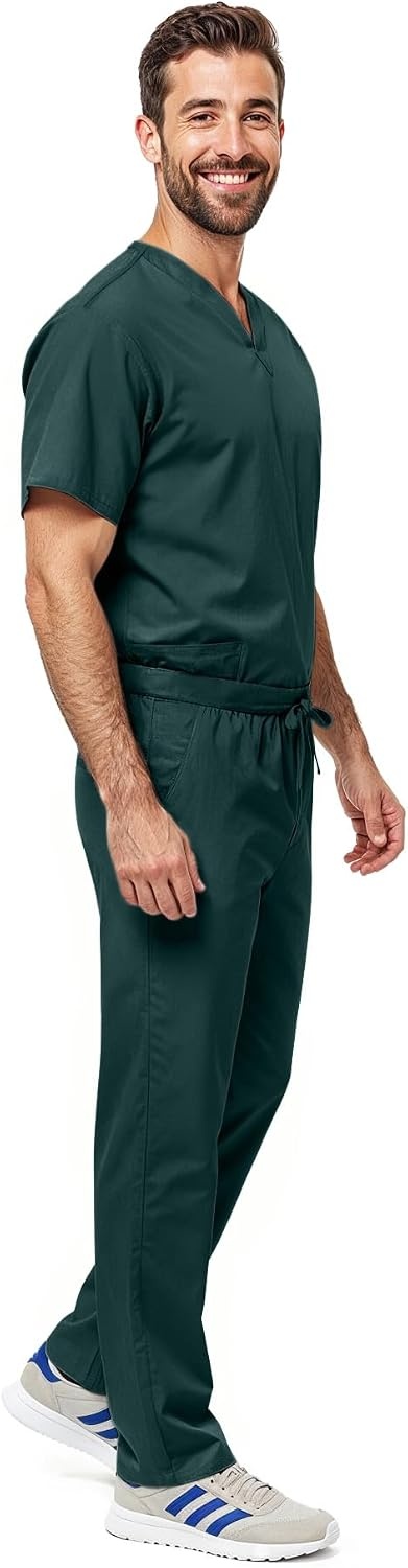 image:imageNatural Uniforms Womens Scrub Set Medical Tops and Pants PewterDark Hunter Green