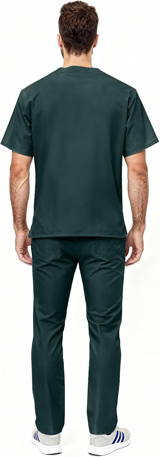image:imageNatural Uniforms Womens Scrub Set Medical Tops and Pants PewterDark Hunter Green