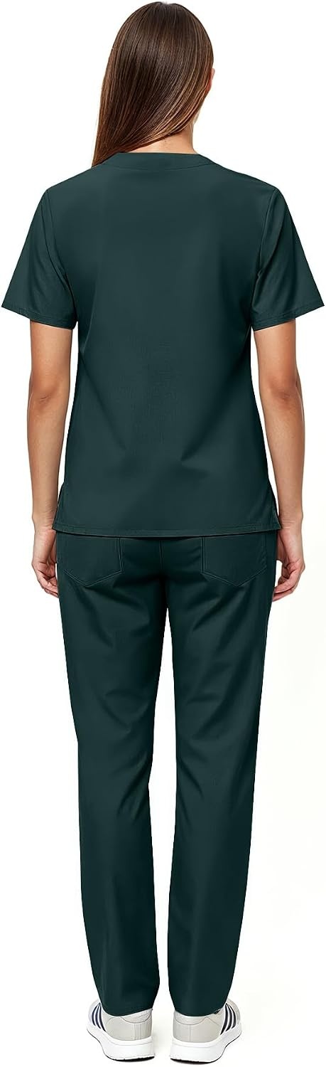 image:imageNatural Uniforms Womens Scrub Set Medical Tops and Pants PewterDark Hunter Green