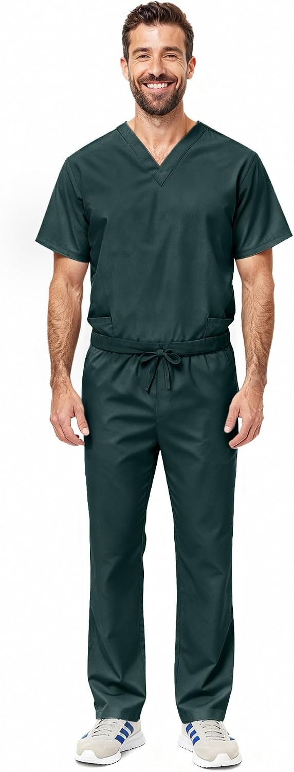 image:imageNatural Uniforms Womens Scrub Set Medical Tops and Pants PewterDark Hunter Green