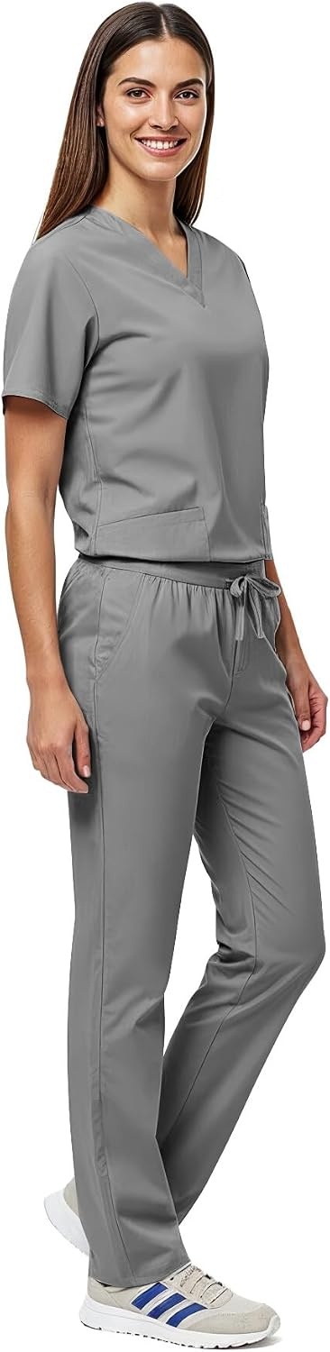 image:imageNatural Uniforms Womens Scrub Set Medical Tops and Pants PewterGrey