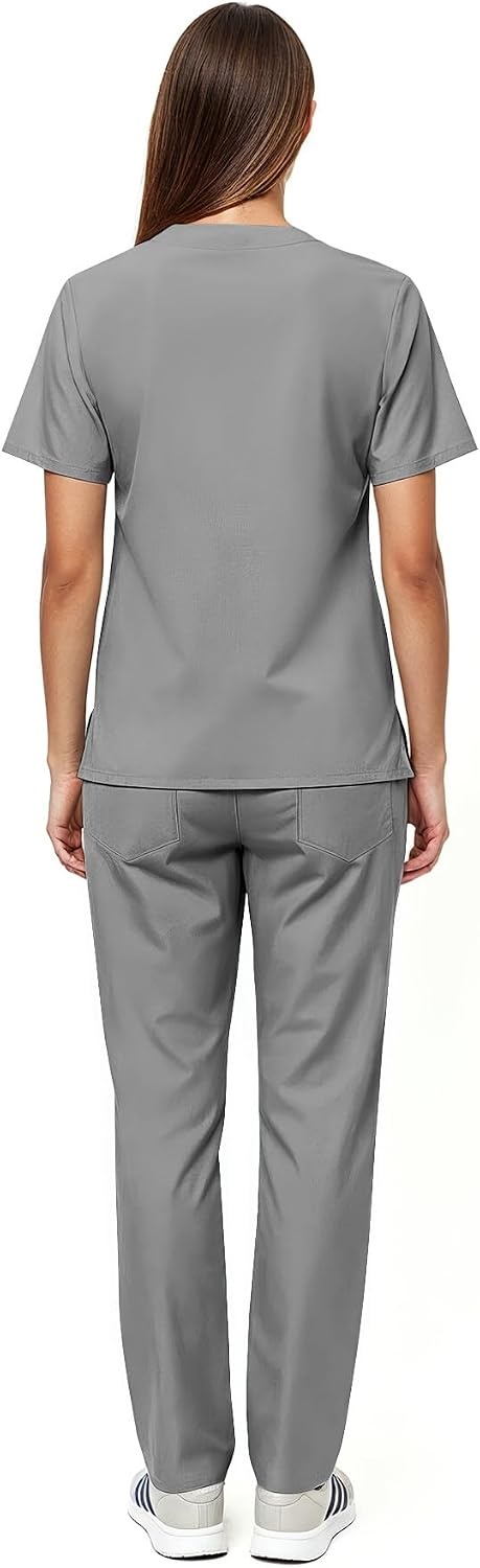 image:imageNatural Uniforms Womens Scrub Set Medical Tops and Pants PewterGrey