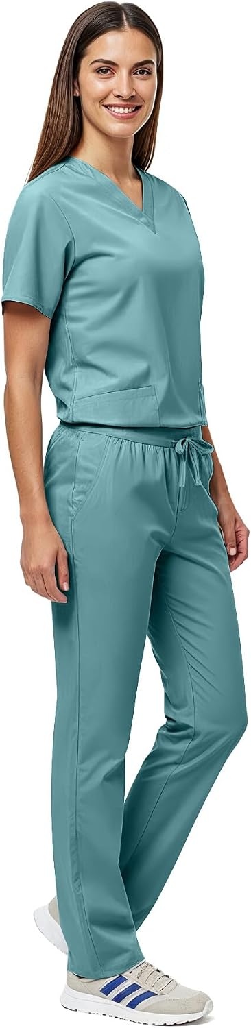 image:imageNatural Uniforms Womens Scrub Set Medical Tops and Pants PewterMisty