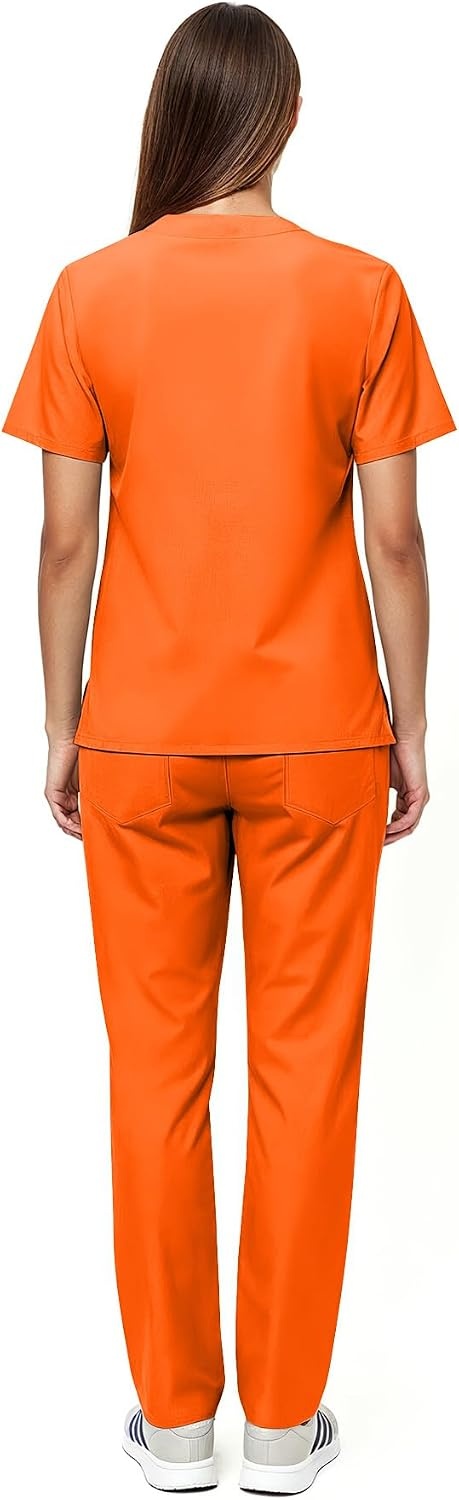 image:imageNatural Uniforms Womens Scrub Set Medical Tops and Pants PewterOrange