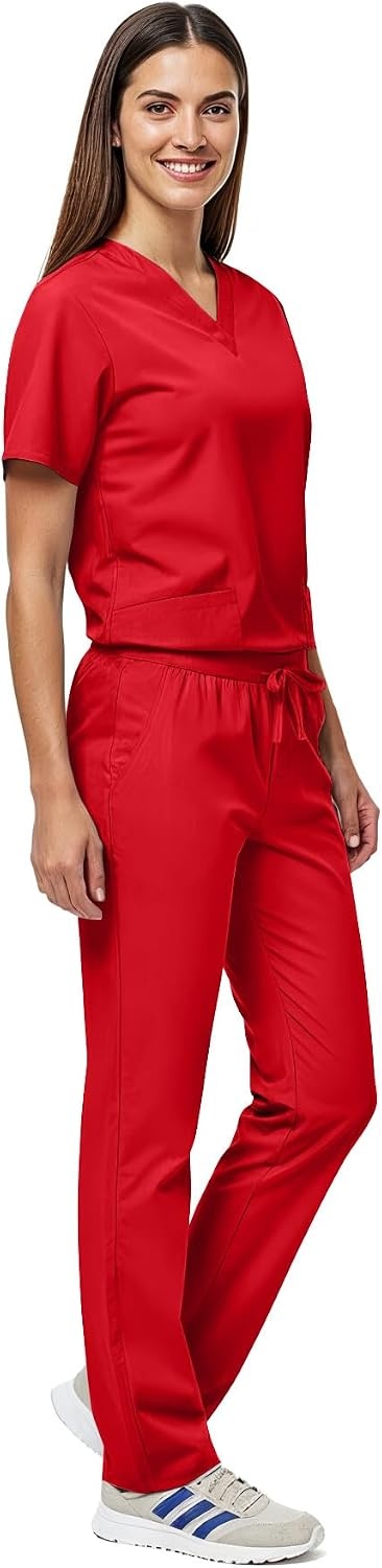 image:imageNatural Uniforms Womens Scrub Set Medical Tops and Pants PewterRed