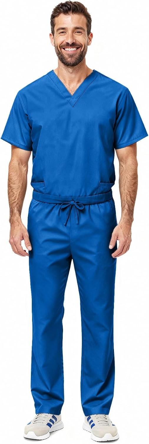 image:imageNatural Uniforms Womens Scrub Set Medical Tops and Pants PewterRoyal Blue