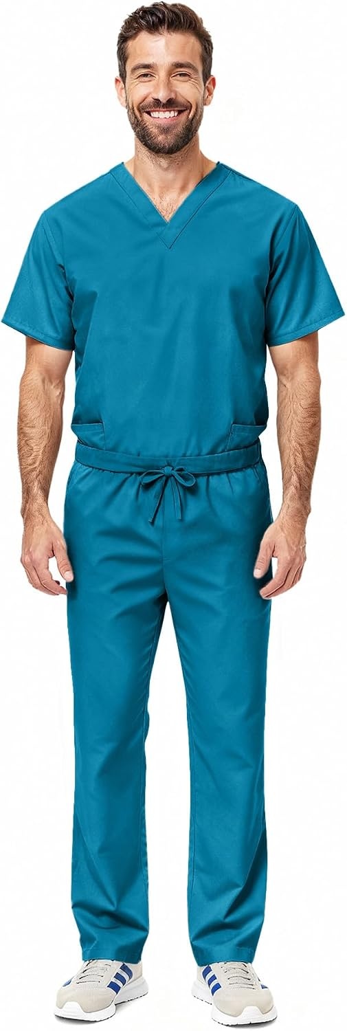 image:imageNatural Uniforms Womens Scrub Set Medical Tops and Pants PewterTeal