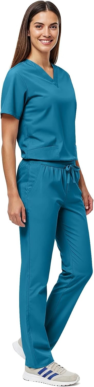 image:imageNatural Uniforms Womens Scrub Set Medical Tops and Pants PewterTeal
