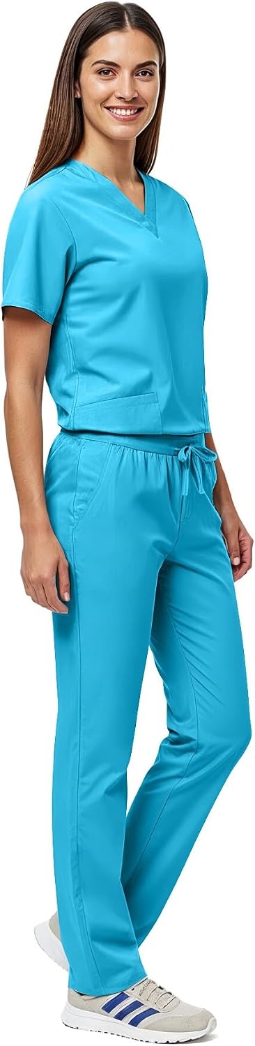 image:imageNatural Uniforms Womens Scrub Set Medical Tops and Pants PewterWater Blue