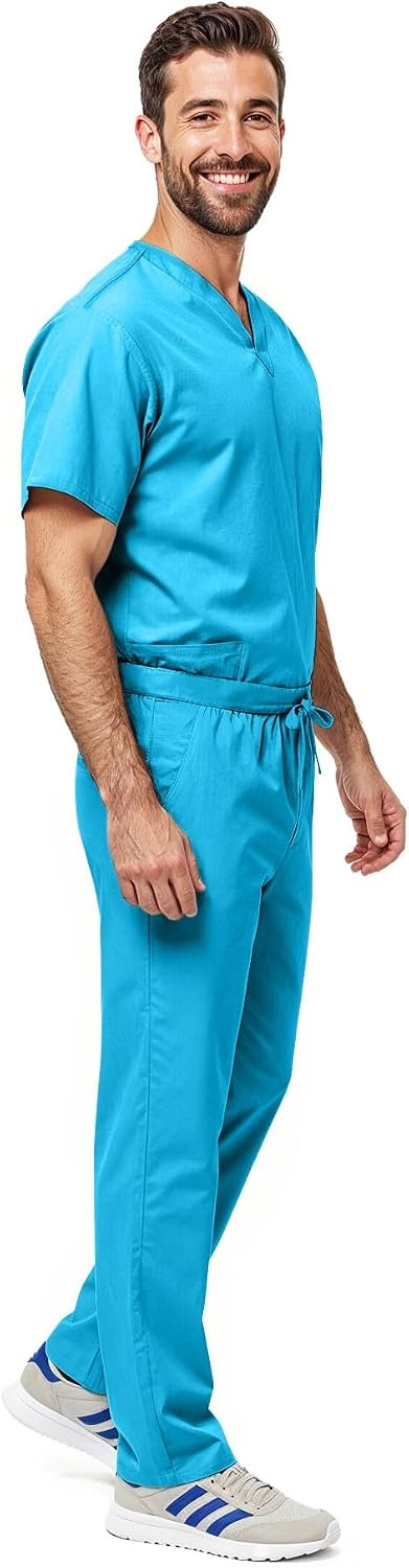 image:imageNatural Uniforms Womens Scrub Set Medical Tops and Pants PewterWater Blue