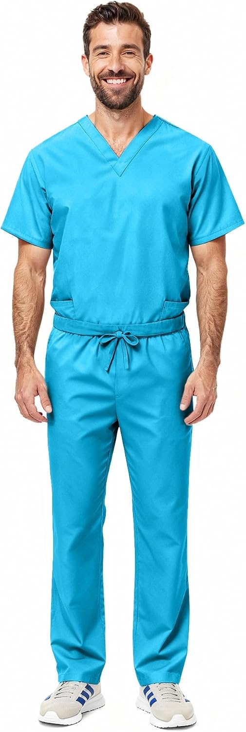 image:imageNatural Uniforms Womens Scrub Set Medical Tops and Pants PewterWater Blue