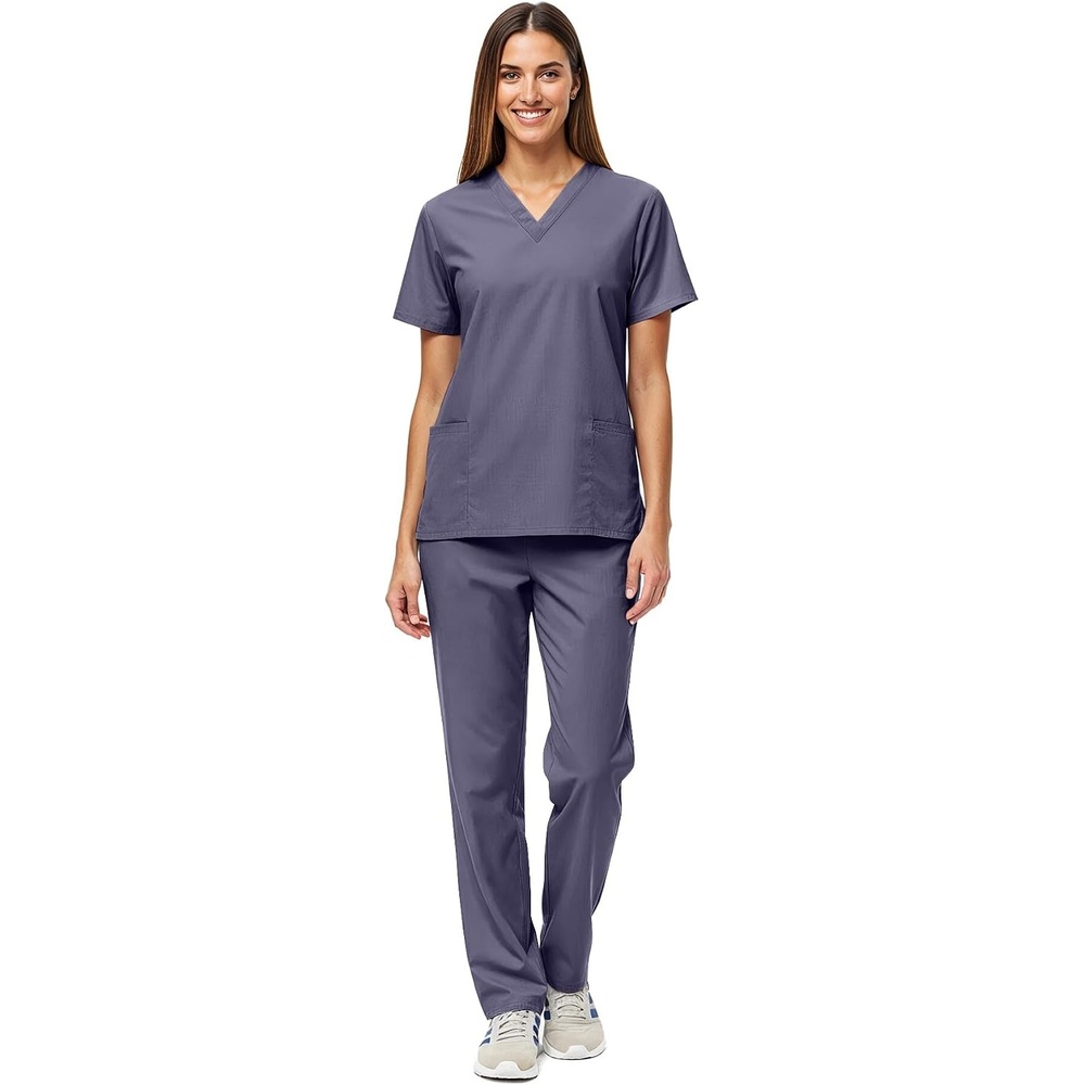 image:imageNatural Uniforms Womens Scrub Set Medical Tops and Pants PewterCharcoal