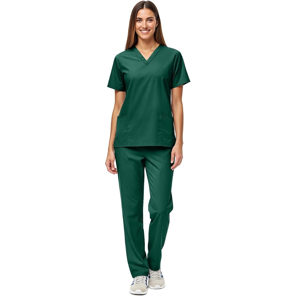 image:imageNatural Uniforms Womens Scrub Set Medical Tops and Pants PewterHunter Green