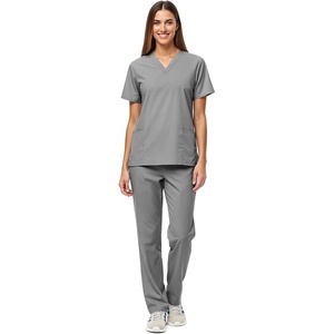 Natural Uniforms Women’s Scrub Set Medical Tops and Pants Pewter(Grey)