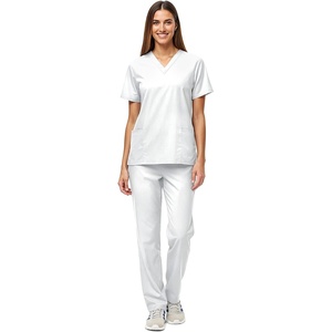 Natural Uniforms Women’s Scrub Set Medical Tops and Pants Pewter(White)